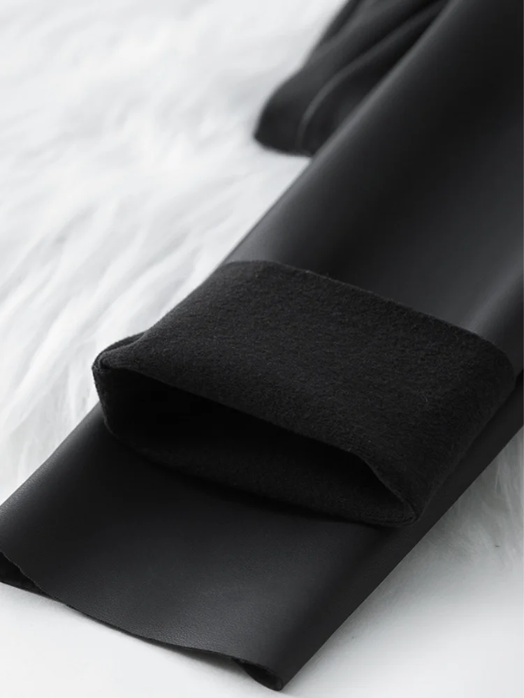 Plus Velvet Skinny Leather Leggings Stretch High Waist Leather Pants Elastic Trousers Women Black Sexy Keep Thermal Pants