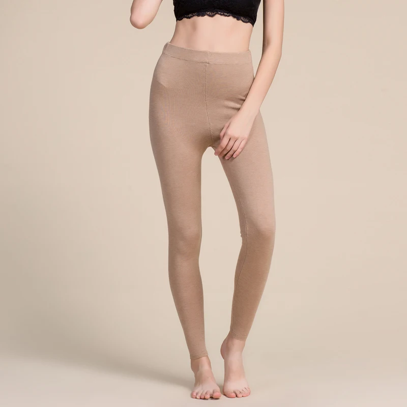 Women Leggings 80%Silk 15%Cashmere 5%Spandex Solid slim leggings Full length bottoming pants 2025 Fall Winter New Black Gray