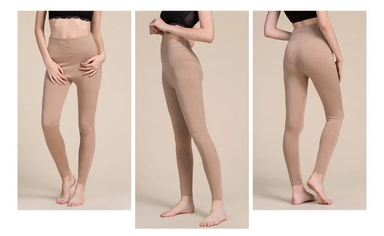 Women Leggings 80%Silk 15%Cashmere 5%Spandex Solid slim leggings Full length bottoming pants 2025 Fall Winter New Black Gray