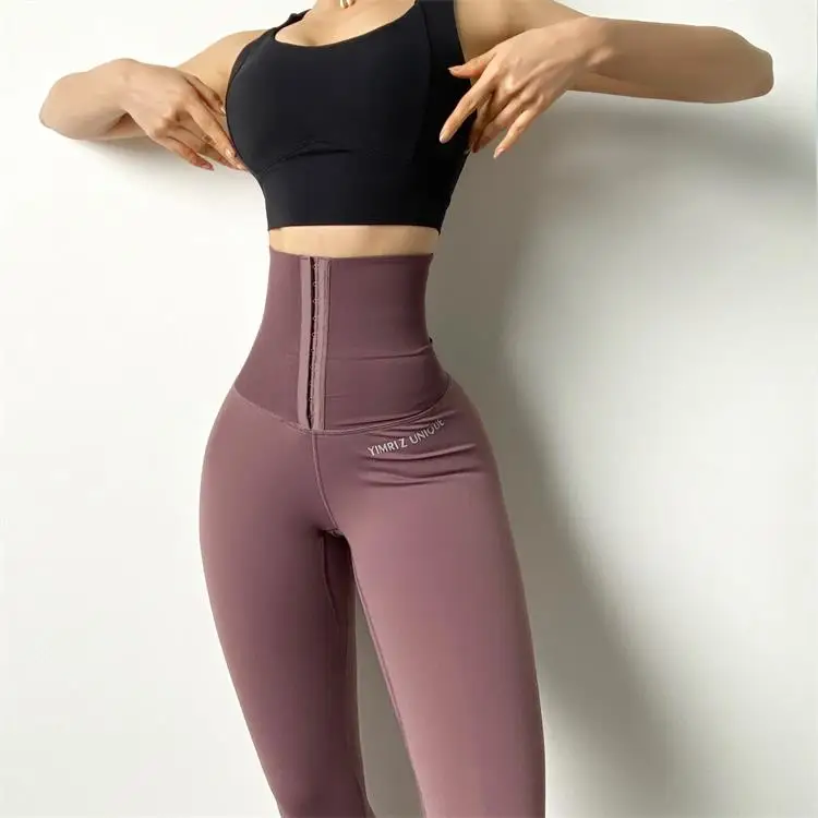 BIVIGAOS High Waist Trainer Breasted Fitness Leggings Women Sexy Body Shaper Slimming Belt Workout Leggings Running Sports Pants