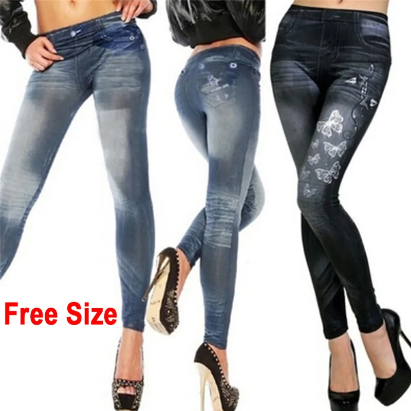 Women Leggings Denim Jeans Pants With Pocket Slim Leggings Women Fitness Blue Black Leggins
