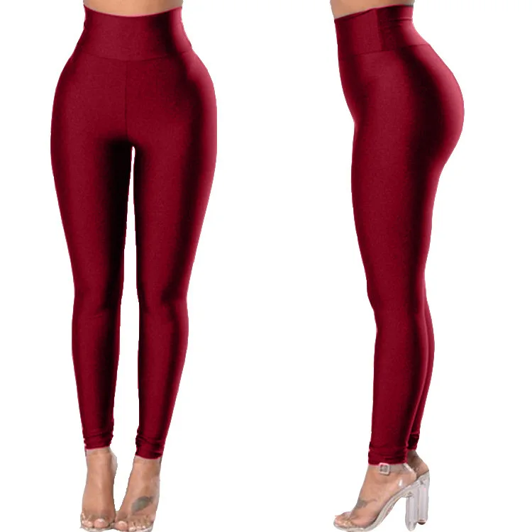 Women Gym Yoga Dance Running Cycling Sports Pants Pure Color Shiny Metallic Stretchy Leggings Pants