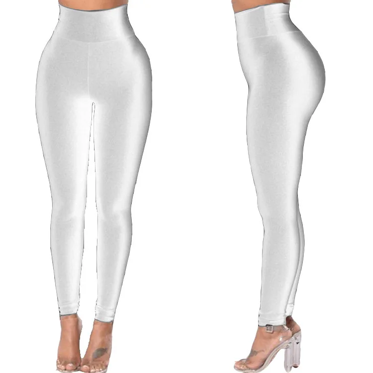 Women Gym Yoga Dance Running Cycling Sports Pants Pure Color Shiny Metallic Stretchy Leggings Pants