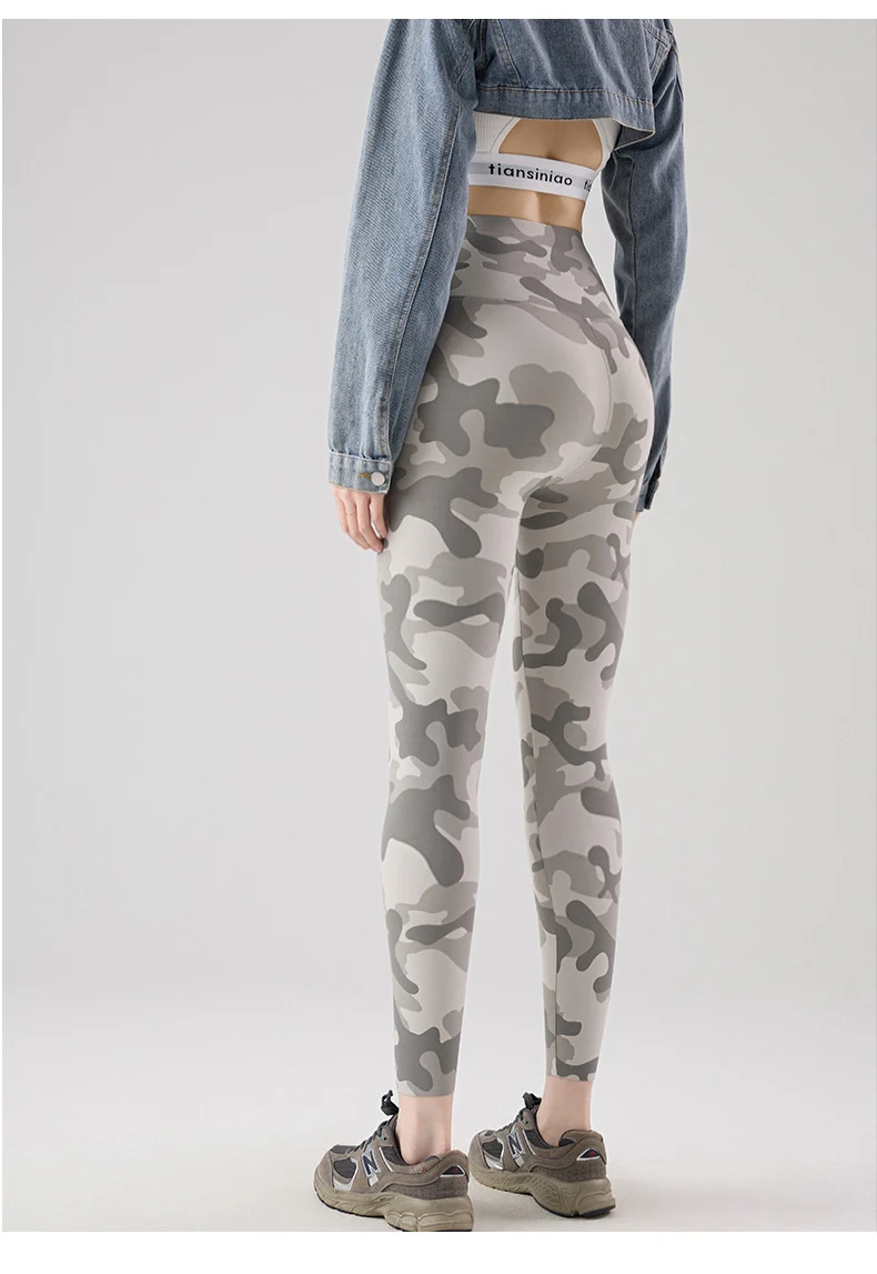 BIVIGAOS Spring Summer New Seamless Camouflage Sharkskin Leggings Women Fashion High Waist Casual Sports Tights Fitness Leggings