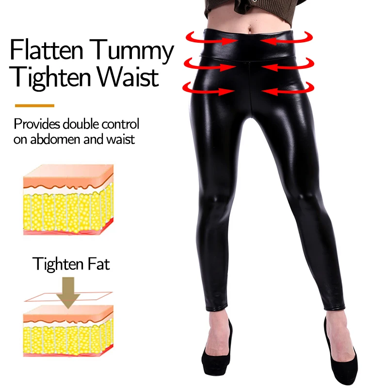 Vaslanda PU Leather Pencil Pants Women Sexy Tight Booty Up Skinny Leggings Faux Trouser High Waisted Tummy Control Slim Jeggings