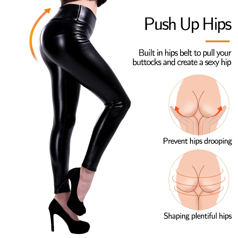 Vaslanda PU Leather Pencil Pants Women Sexy Tight Booty Up Skinny Leggings Faux Trouser High Waisted Tummy Control Slim Jeggings