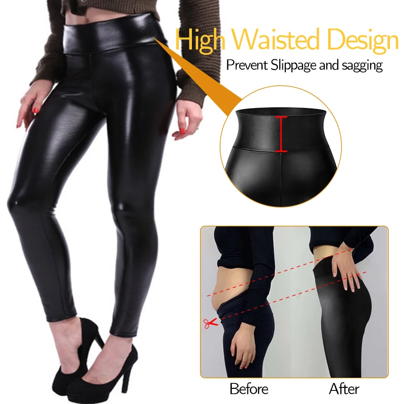 Vaslanda PU Leather Pencil Pants Women Sexy Tight Booty Up Skinny Leggings Faux Trouser High Waisted Tummy Control Slim Jeggings