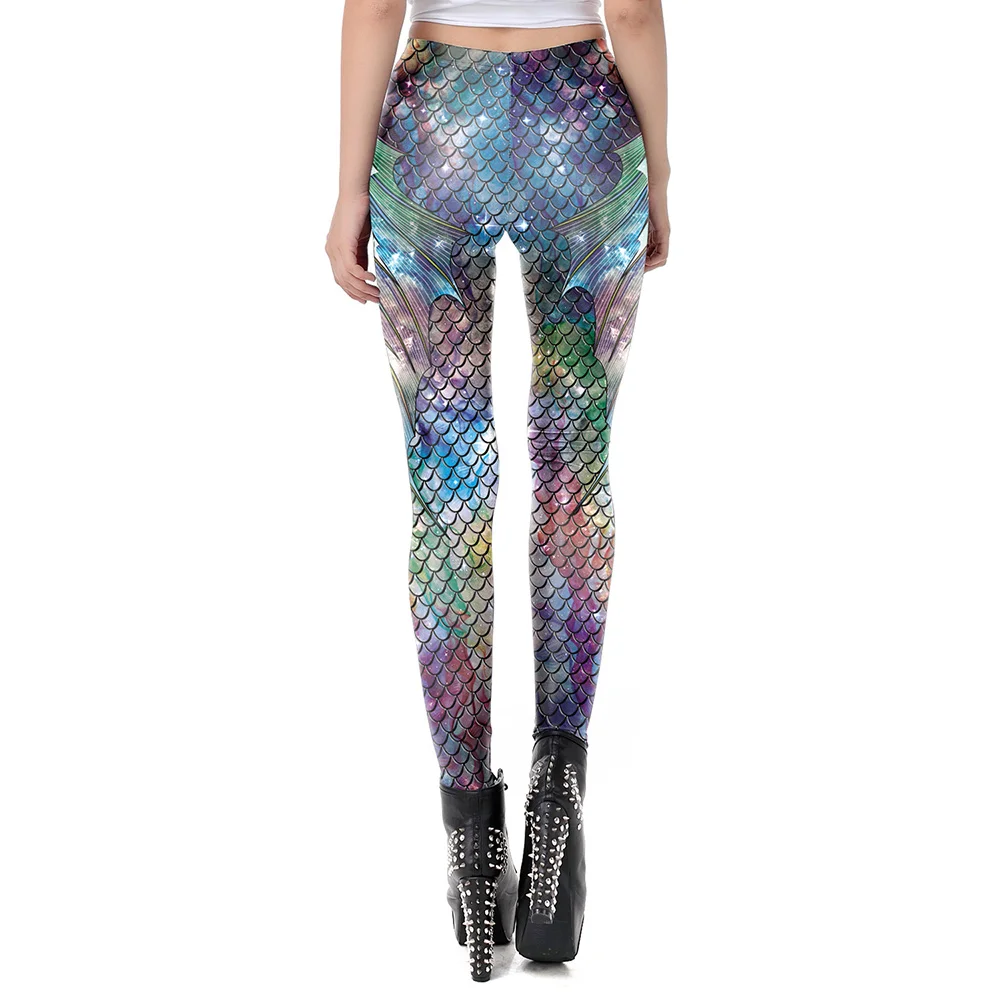 NADANBAO New Galaxy Leggings Women Sexy Mermaid Legging Fish Scale Leggins Fitness Colorful Elasticity Legins
