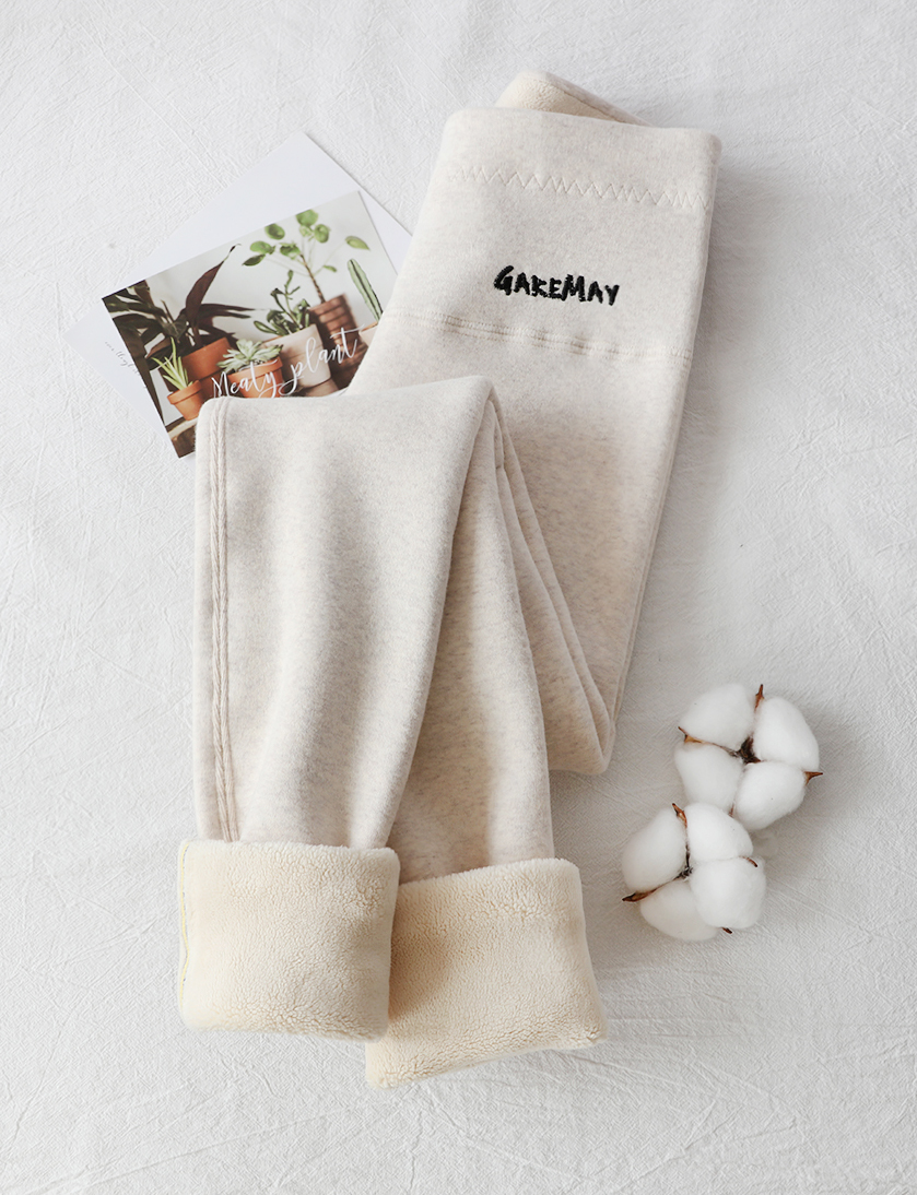 Women's Winter Leggings Ribbed Knitted Velvet Thermal Skinny Tights with Fleece Strech Cotton Beige Warm Leggings for Women 2025