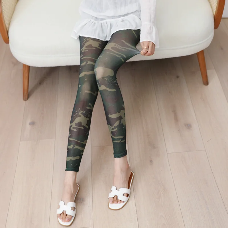 Nadanbao Summer Thin Cool Mesh Leggings Women Ultra-thin Sexy Pants 3D Printed Fashion Trousers Silk Slide Leggings for Dress