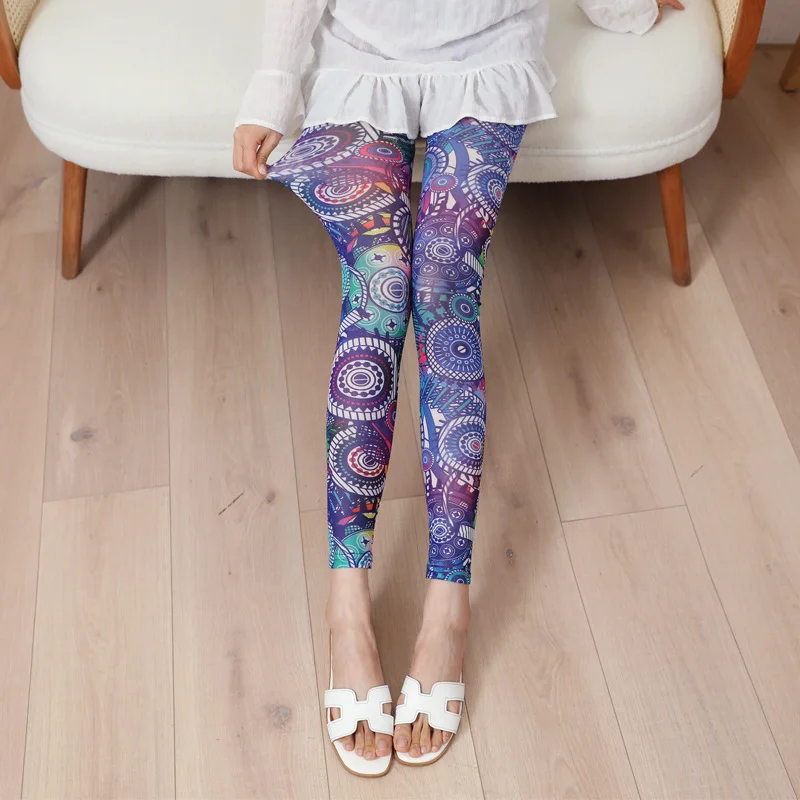 Nadanbao Summer Thin Cool Mesh Leggings Women Ultra-thin Sexy Pants 3D Printed Fashion Trousers Silk Slide Leggings for Dress
