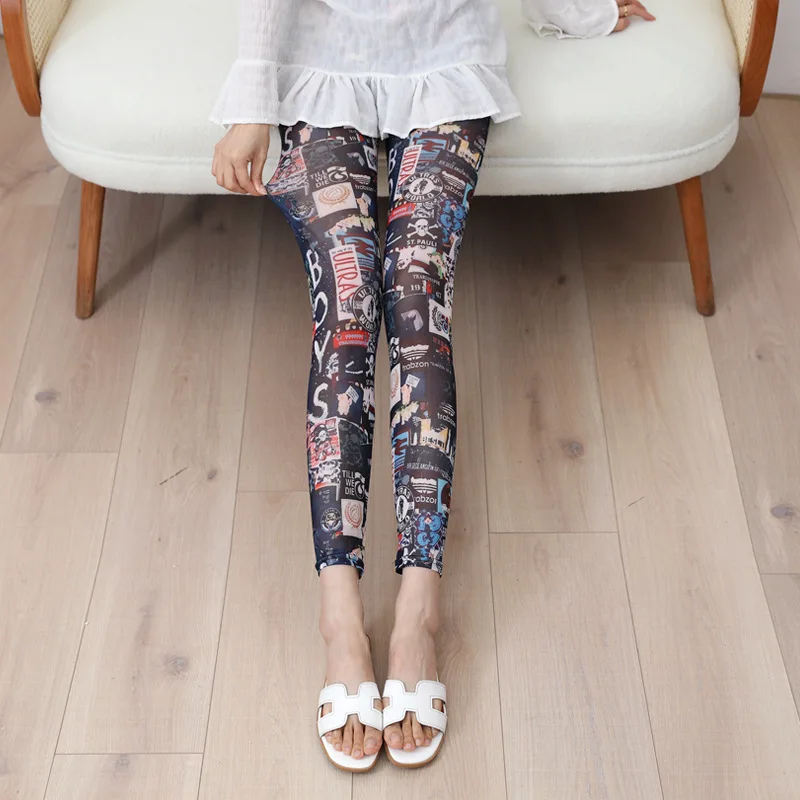 Nadanbao Summer Thin Cool Mesh Leggings Women Ultra-thin Sexy Pants 3D Printed Fashion Trousers Silk Slide Leggings for Dress