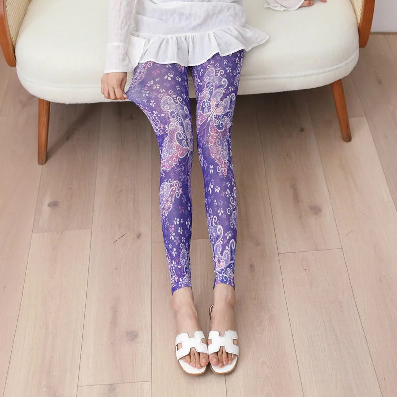 Nadanbao Summer Thin Cool Mesh Leggings Women Ultra-thin Sexy Pants 3D Printed Fashion Trousers Silk Slide Leggings for Dress