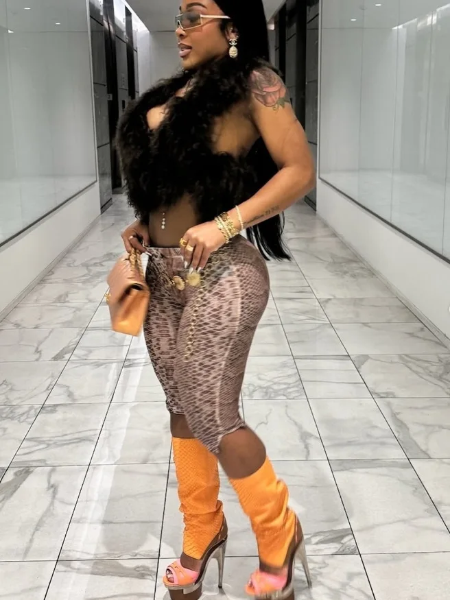 CM.YAYA Women Fashion Sexy Party Clubwear Mesh See Though Pants Capris 2025 Summer Leopard Print Leggings Street Trousers