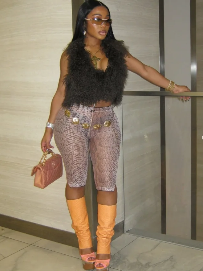 CM.YAYA Women Fashion Sexy Party Clubwear Mesh See Though Pants Capris 2025 Summer Leopard Print Leggings Street Trousers