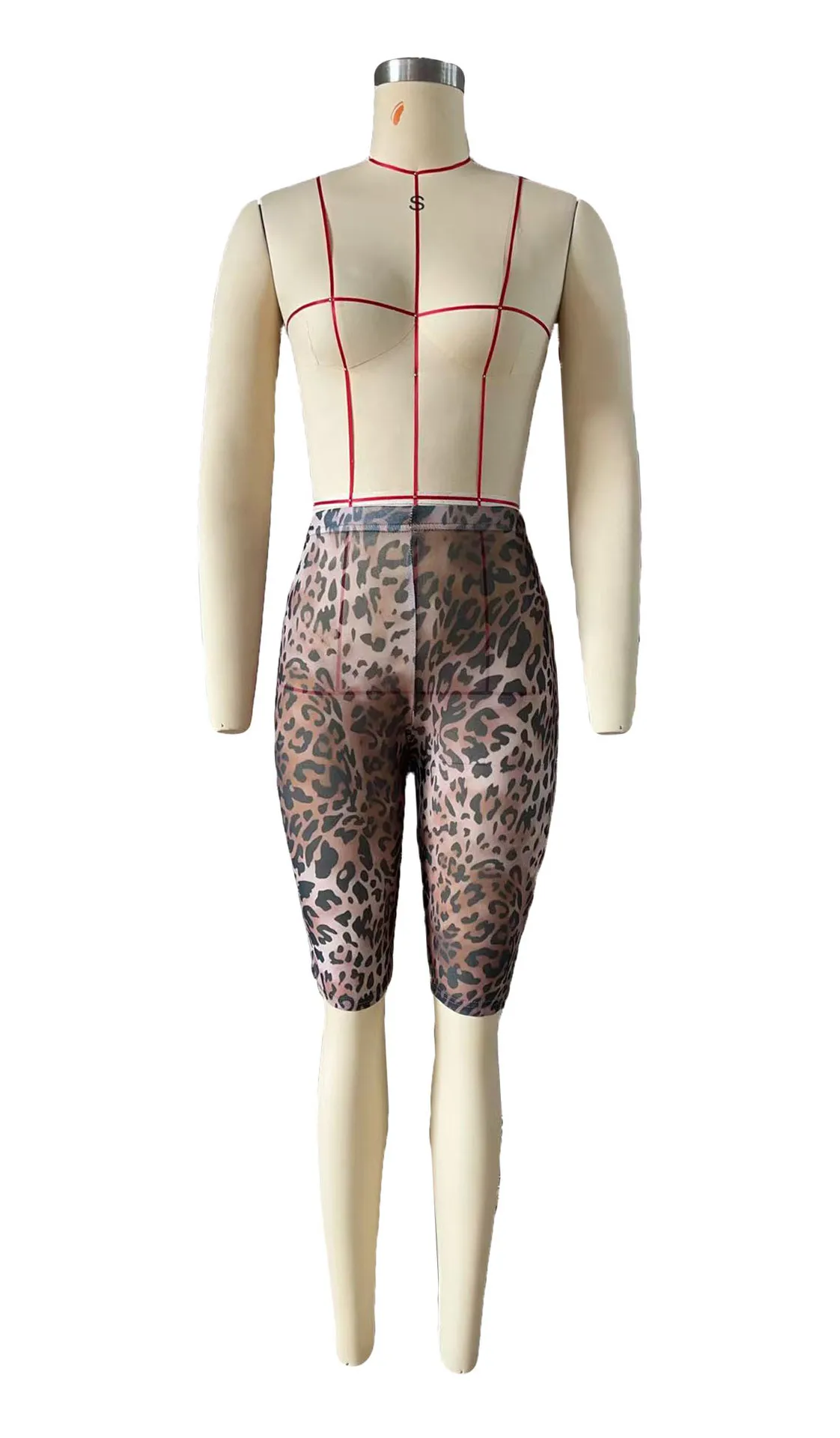 CM.YAYA Women Fashion Sexy Party Clubwear Mesh See Though Pants Capris 2025 Summer Leopard Print Leggings Street Trousers