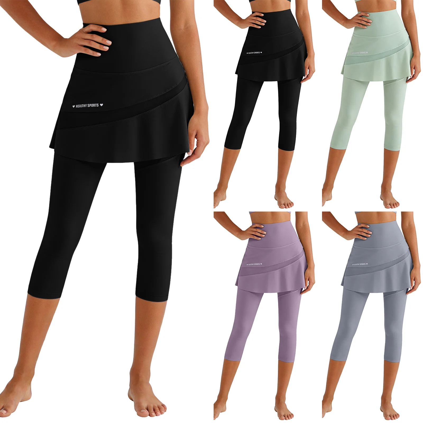 Women Yoga Tenis Skirts High Waist Fake Two Pieces Sports Leggings Quick Drying Capris Fitness Pants Athletic Running Legging