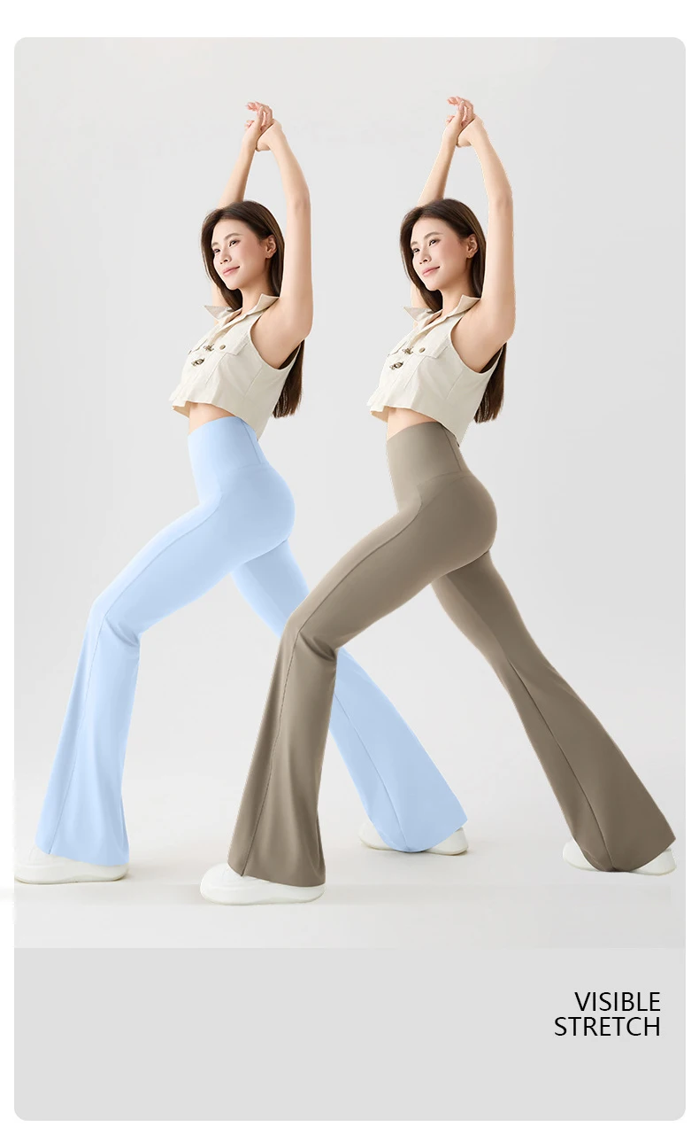 BIVIGAOS Naked Feeling Back Waist Pocket Sharkskin Micro Flared Leggings Women's Tight Sexy Sports Fitness Yoga Casual Pants