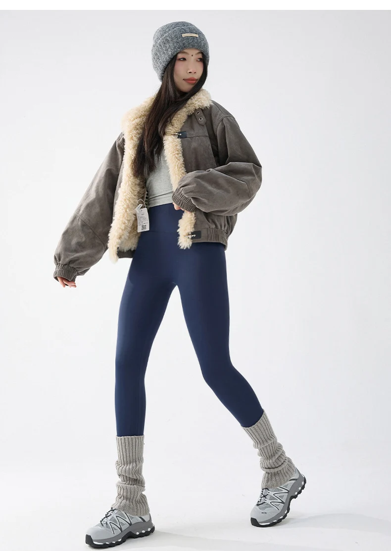 BIVIGAOS Autumn Winter Fleece Thick Shark Leggings Women's High Waist Butt Lifter Warmth Alpaca Velvet Leggings