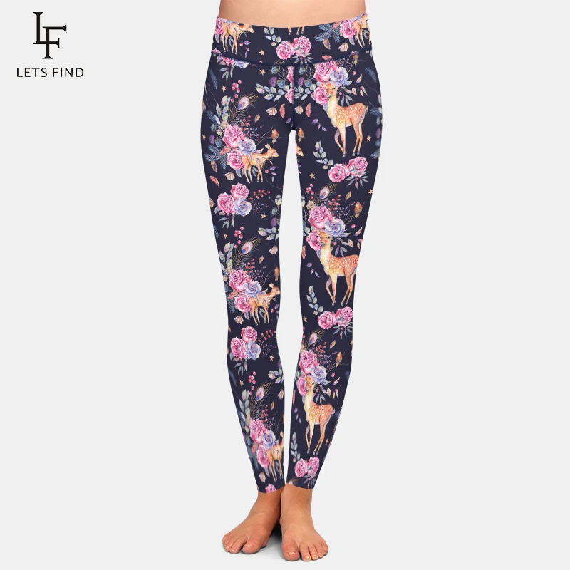 LETSFIND Fashion New Women Elastic Pockert Pants High Waist 3D Digital Printing  Milk Silk Stretch Fitness Sexy Girls Leggings