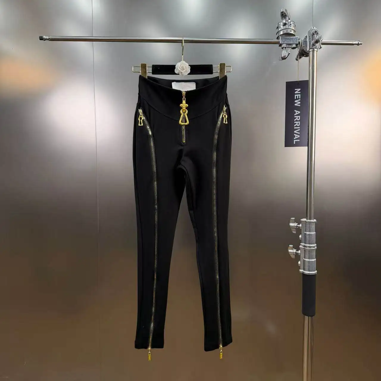 High Street Spring New High-Waisted Slimming Leggings Women's Multi-Zip Design Unique Underwear for Hip Lift and Thigh Sculpting