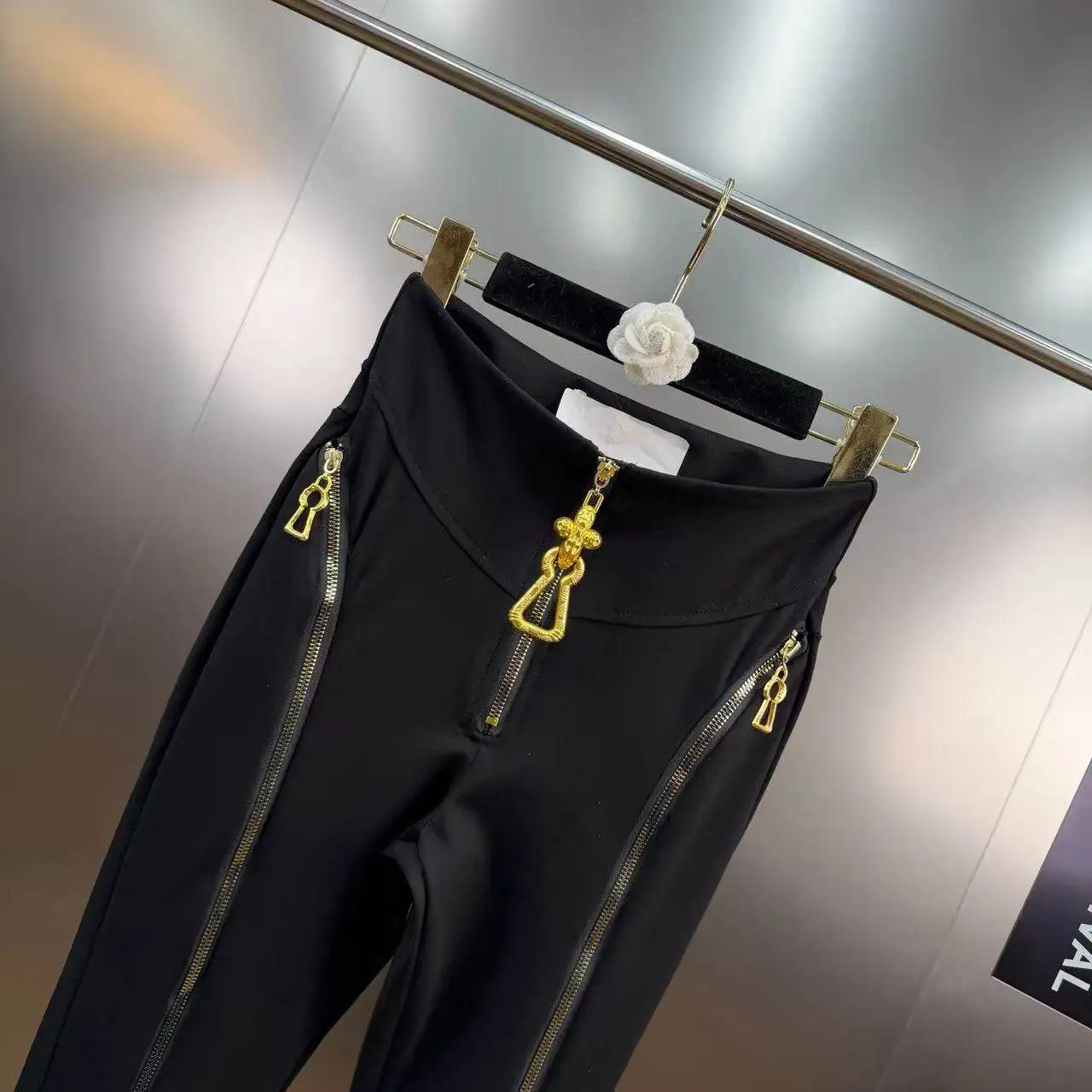 High Street Spring New High-Waisted Slimming Leggings Women's Multi-Zip Design Unique Underwear for Hip Lift and Thigh Sculpting