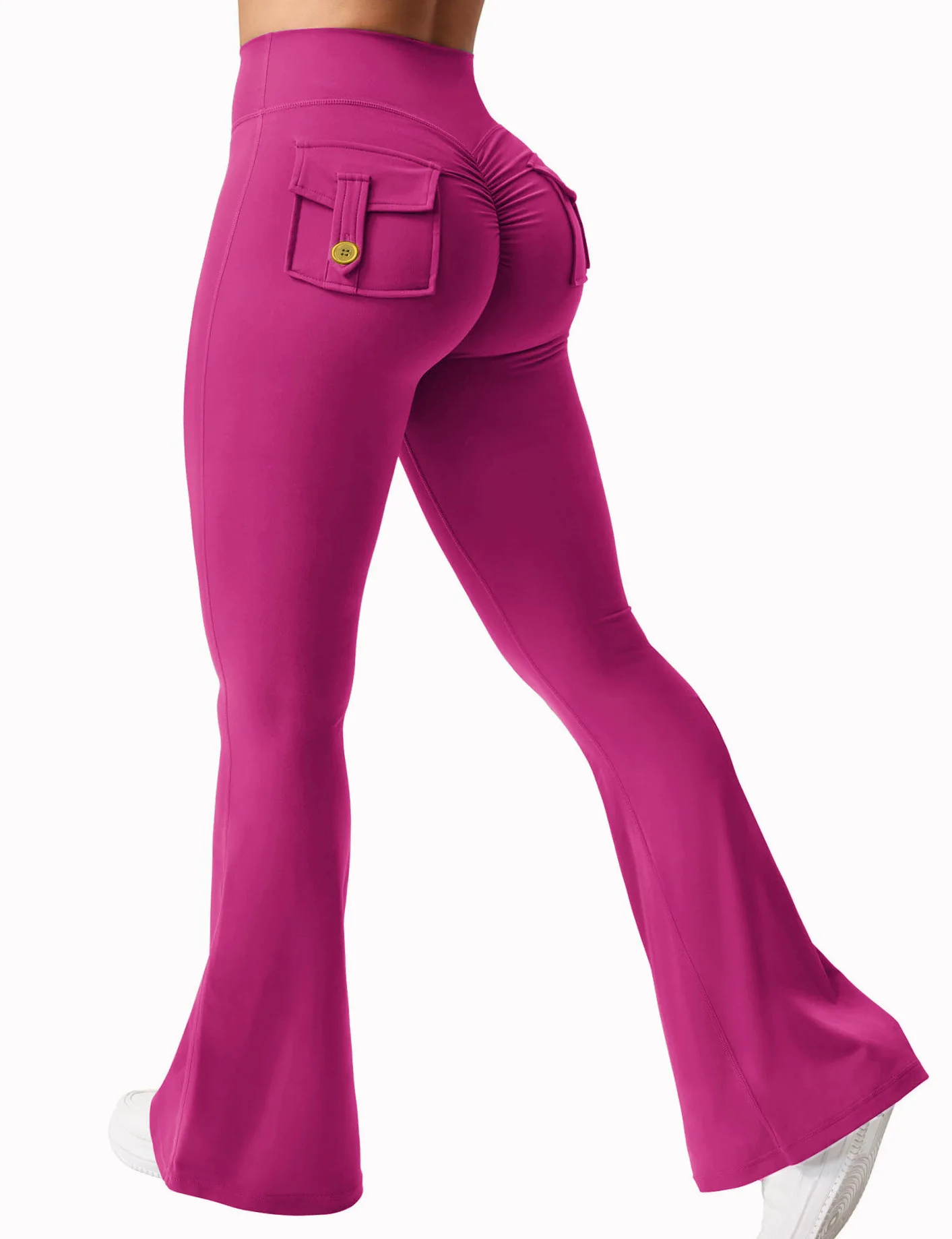 Women Flared Leggings with Pockets Gym Outdoor Fitness Athletic Workout Leggins Yoga Pants Sports Training Bell-bottomed Trouser