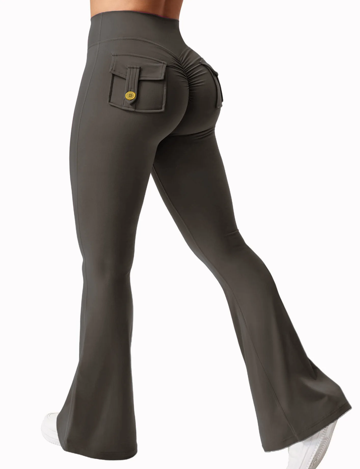 Women Flared Leggings with Pockets Gym Outdoor Fitness Athletic Workout Leggins Yoga Pants Sports Training Bell-bottomed Trouser