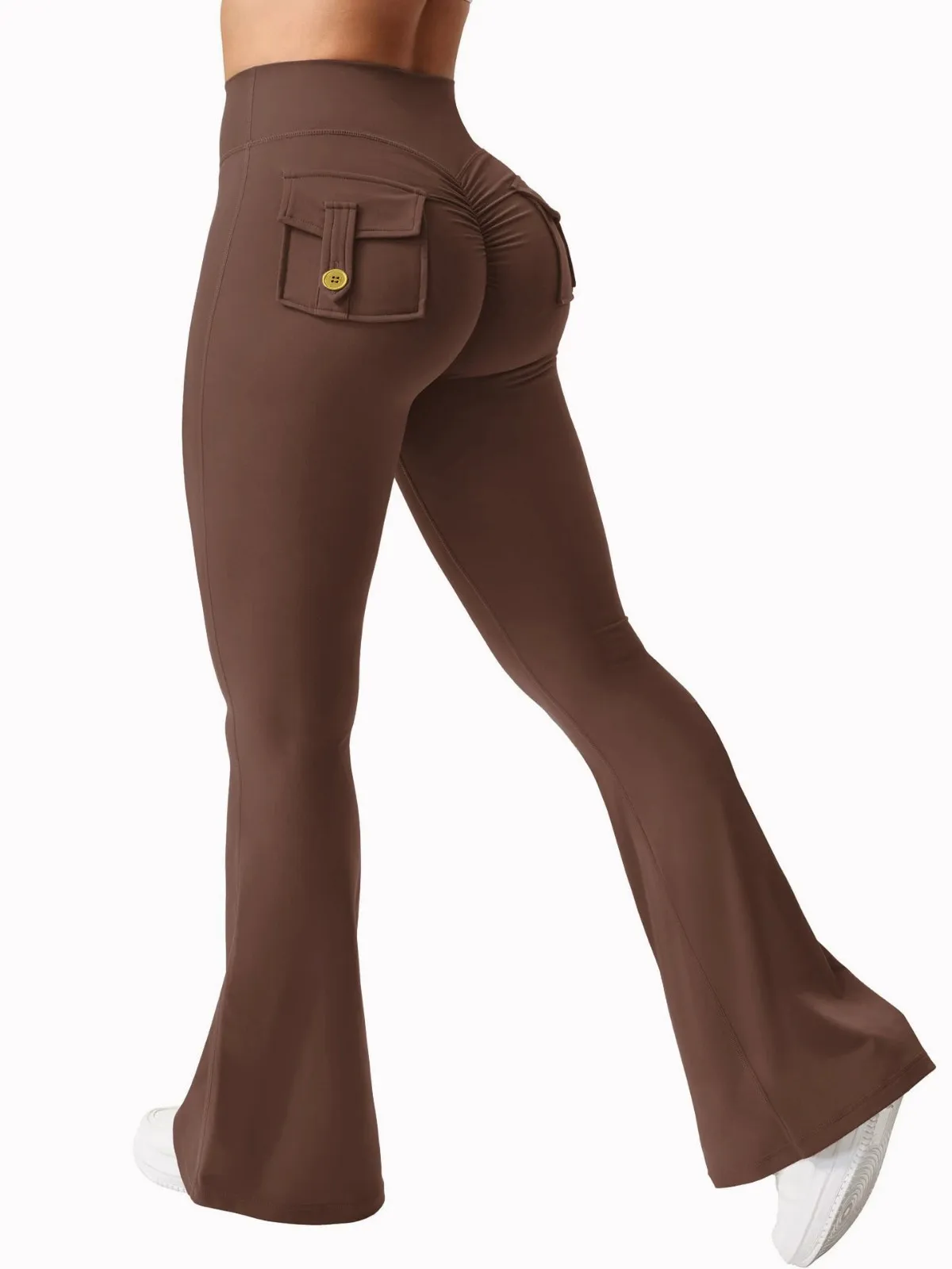 Women Flared Leggings with Pockets Gym Outdoor Fitness Athletic Workout Leggins Yoga Pants Sports Training Bell-bottomed Trouser