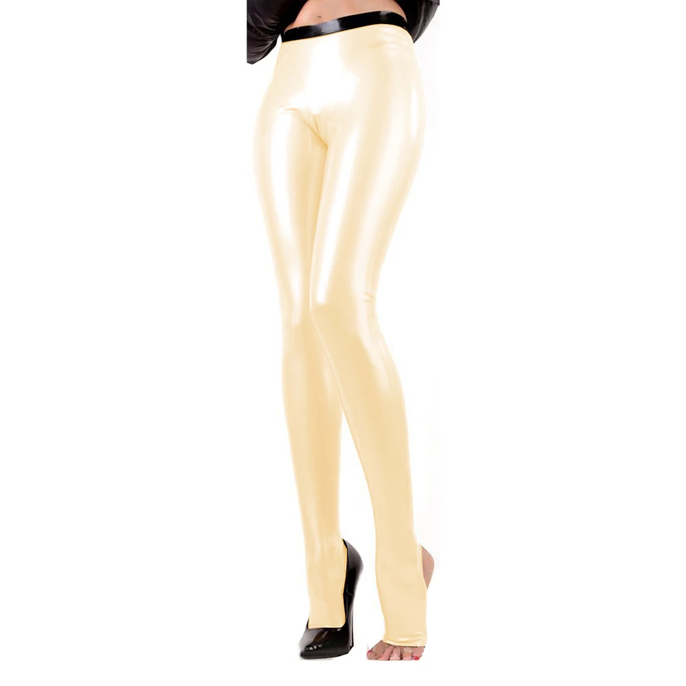 Exotic Unisex Sexy Faux Latex Leggings High Waist Patchwork with Feet Open Socks Nightclub Pants Shiny PVC Bodycon Trousers 7XL