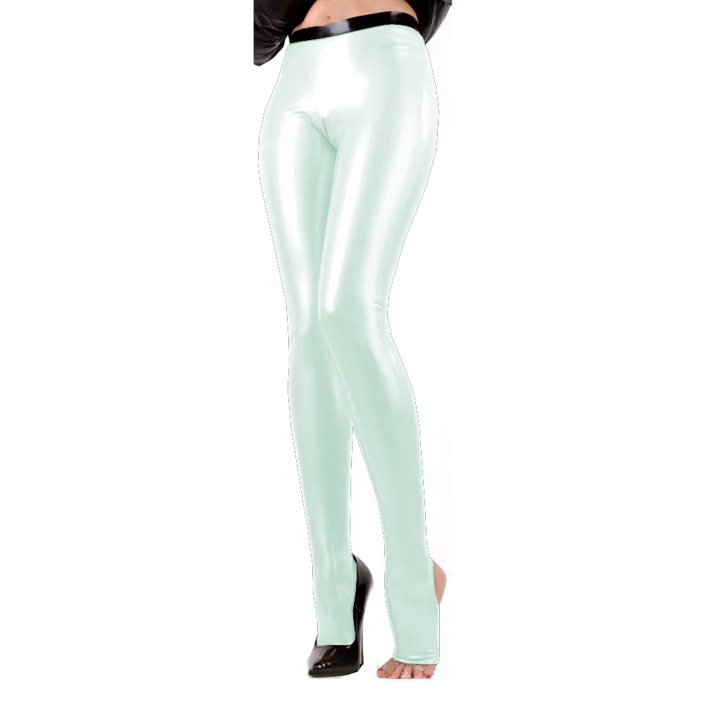 Exotic Unisex Sexy Faux Latex Leggings High Waist Patchwork with Feet Open Socks Nightclub Pants Shiny PVC Bodycon Trousers 7XL