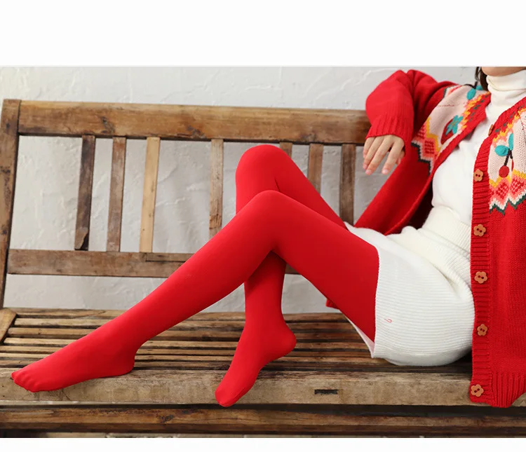 2023 New Design Women Red Leggings Autumn Winter Plush Thickened Pantyhose Wear Warm Pants Benmingnian 160g 300g High Quality