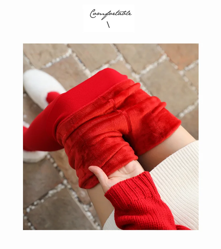 2023 New Design Women Red Leggings Autumn Winter Plush Thickened Pantyhose Wear Warm Pants Benmingnian 160g 300g High Quality
