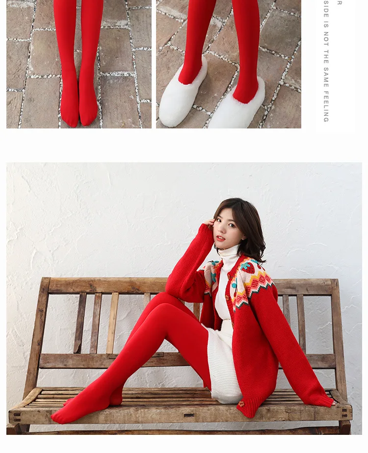 2023 New Design Women Red Leggings Autumn Winter Plush Thickened Pantyhose Wear Warm Pants Benmingnian 160g 300g High Quality