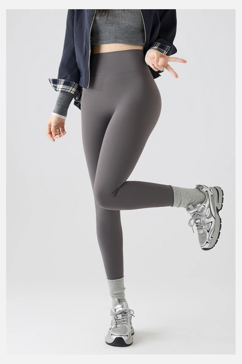 BIVIGAOS Autumn New Thin Brushed Fleece Shaping Sharkskin Leggings Women Seamless Tight Sexy Sports Yoga Fitness Leggings Spring