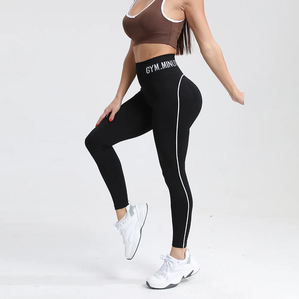 New Color-Blocking Letter Leggings Women Gym High Waist Yoga Pants Seamless Hip Lift Fitness Tights Quick Dry Workout Pants