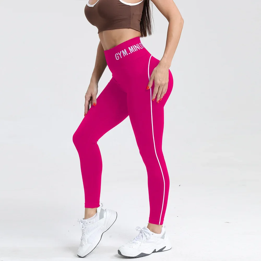 New Color-Blocking Letter Leggings Women Gym High Waist Yoga Pants Seamless Hip Lift Fitness Tights Quick Dry Workout Pants