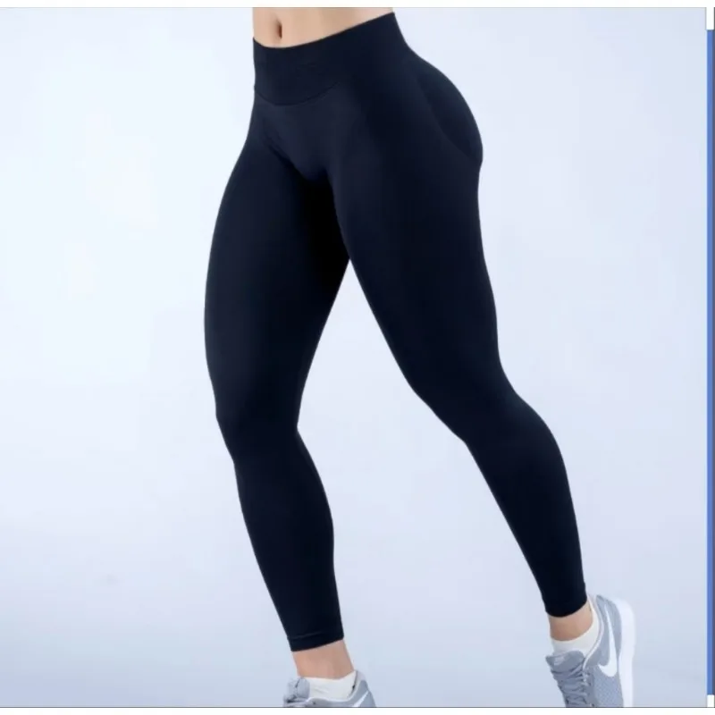 Seamless Yoga Leggings Women Three Waist Pleats Sports Fitness Trousers Sexy Hip Liftting Lowed-waist Fashionable Leggings