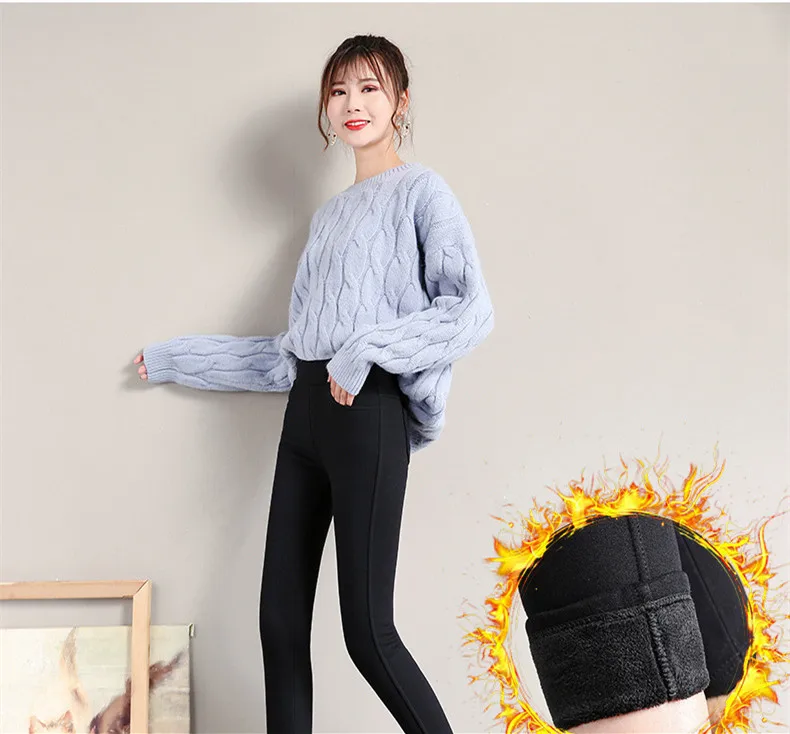 Winter Warm Leggings Women's Velvet Thick Slim Trousers Ladies Casual Elastic Waist Solid Stretch Skinny Pencil Pant White Black