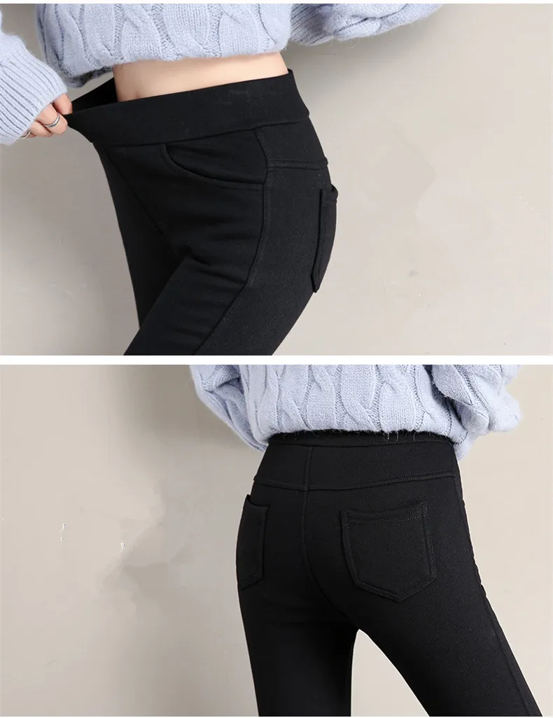 Winter Warm Leggings Women's Velvet Thick Slim Trousers Ladies Casual Elastic Waist Solid Stretch Skinny Pencil Pant White Black
