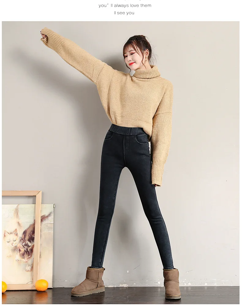 Winter Warm Leggings Women's Velvet Thick Slim Trousers Ladies Casual Elastic Waist Solid Stretch Skinny Pencil Pant White Black