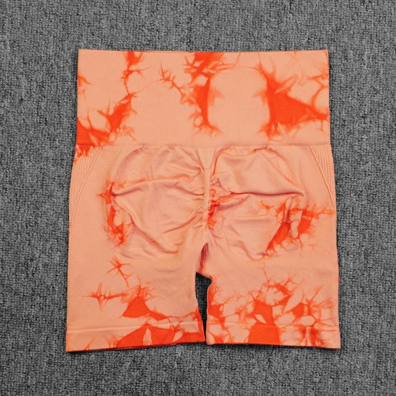 Seamless High Waist Shorts Women Tie Dye Shorts Sexy Hip Liftting Stretchy Yoga Shorts Workout Running Knited Skinny Gym Shorts