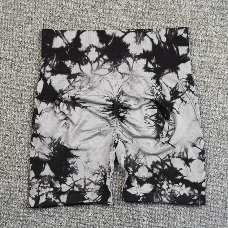 Seamless High Waist Shorts Women Tie Dye Shorts Sexy Hip Liftting Stretchy Yoga Shorts Workout Running Knited Skinny Gym Shorts