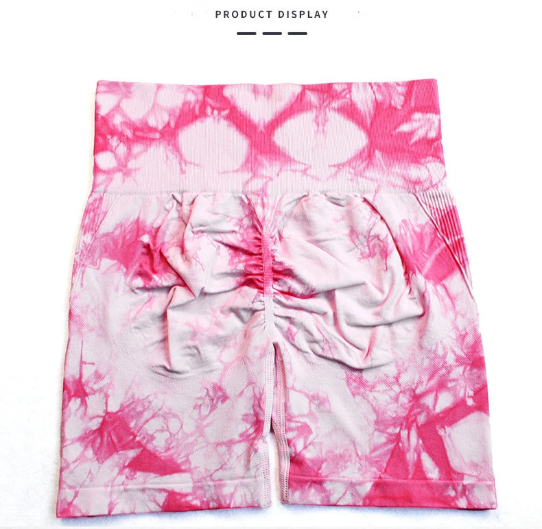 Seamless High Waist Shorts Women Tie Dye Shorts Sexy Hip Liftting Stretchy Yoga Shorts Workout Running Knited Skinny Gym Shorts