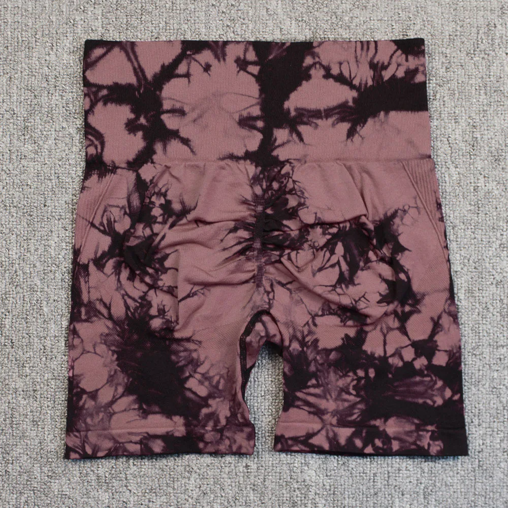 Seamless High Waist Shorts Women Tie Dye Shorts Sexy Hip Liftting Stretchy Yoga Shorts Workout Running Knited Skinny Gym Shorts