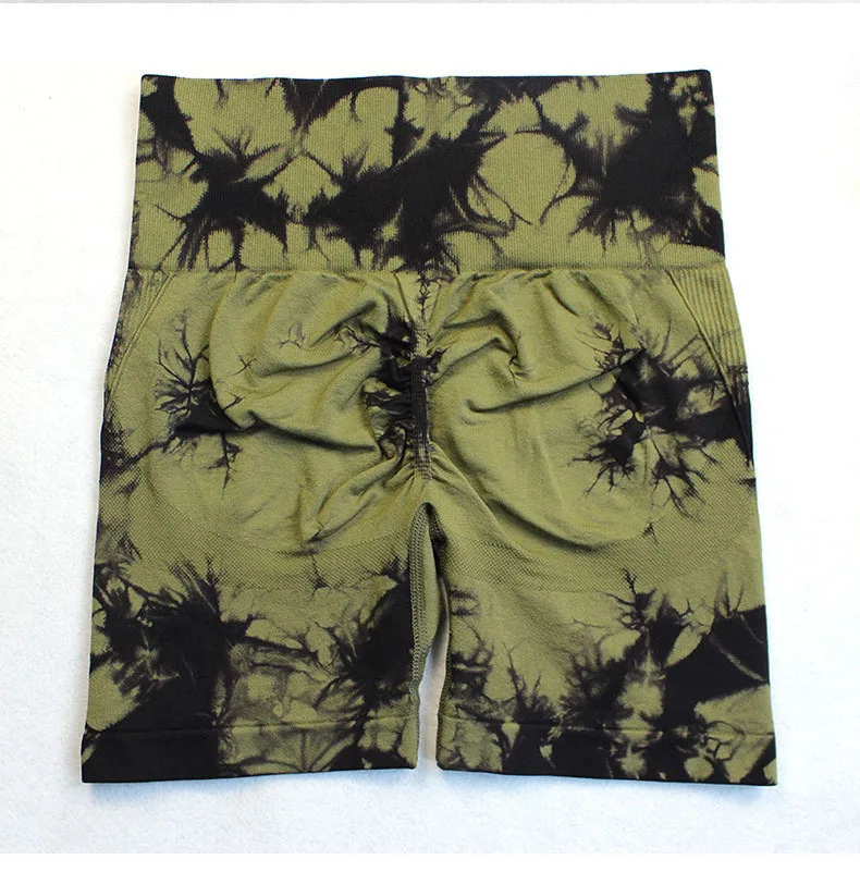 Seamless High Waist Shorts Women Tie Dye Shorts Sexy Hip Liftting Stretchy Yoga Shorts Workout Running Knited Skinny Gym Shorts