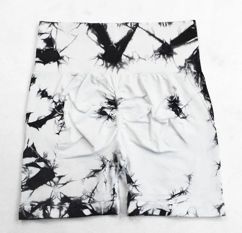 Seamless High Waist Shorts Women Tie Dye Shorts Sexy Hip Liftting Stretchy Yoga Shorts Workout Running Knited Skinny Gym Shorts