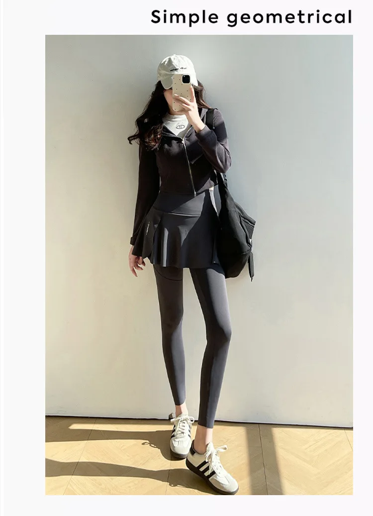 BIVIGAOS Spring New Fake Two Pieces Sharkskin Leggings Skirt Pants Women's Tight-Fitting Yoga Pantskirt Sport Fitness Leggings
