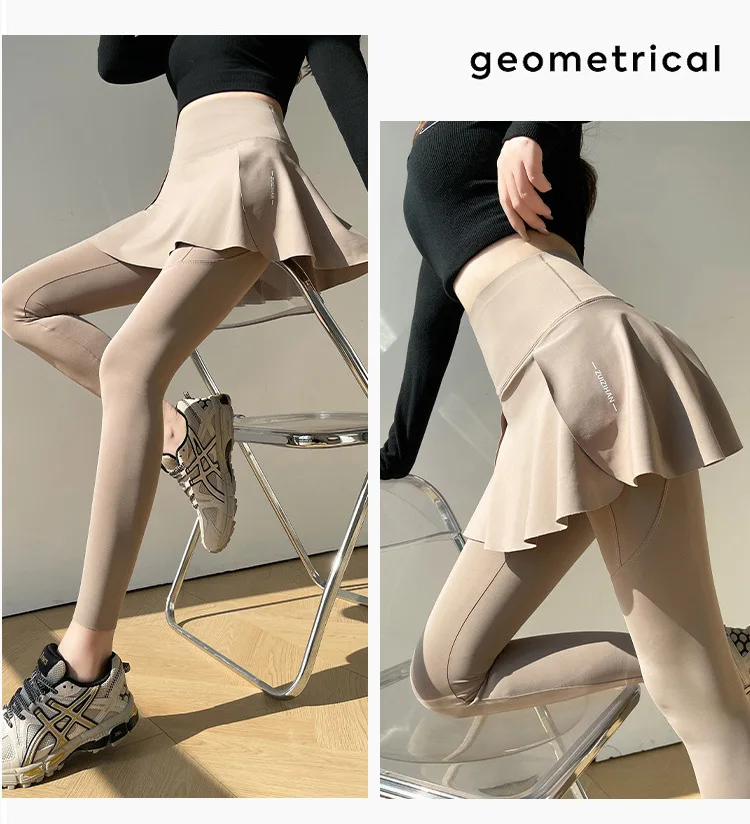 BIVIGAOS Spring New Fake Two Pieces Sharkskin Leggings Skirt Pants Women's Tight-Fitting Yoga Pantskirt Sport Fitness Leggings