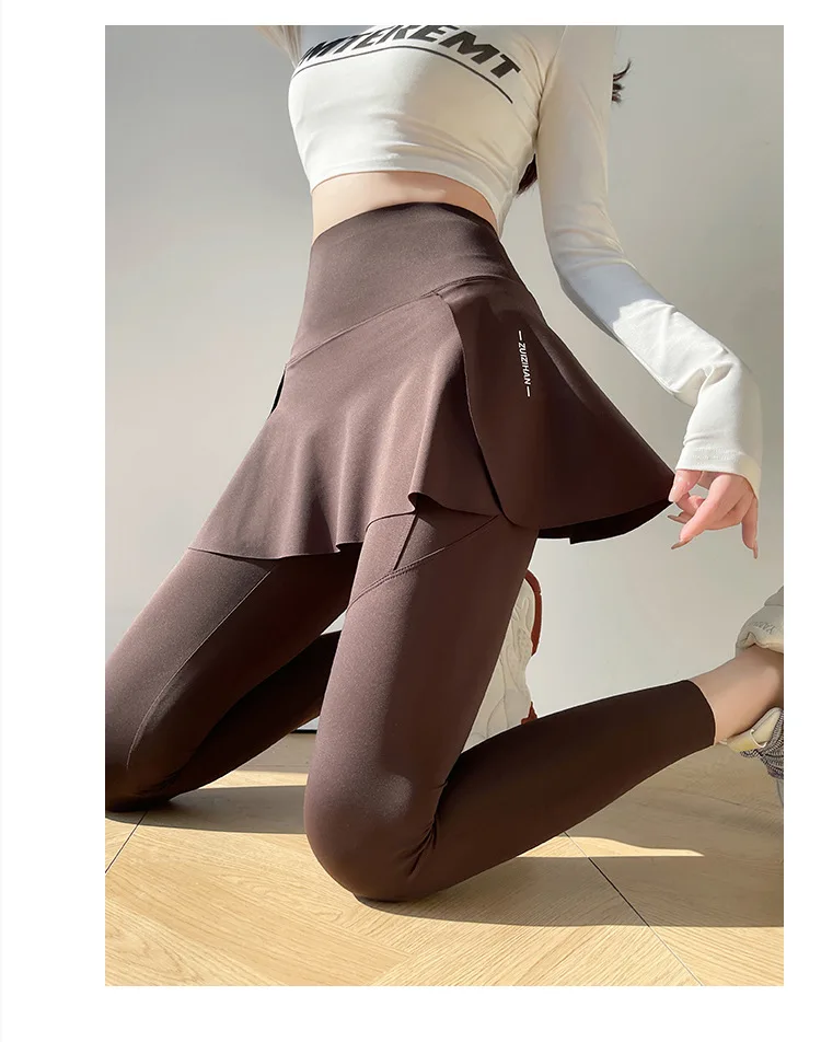 BIVIGAOS Spring New Fake Two Pieces Sharkskin Leggings Skirt Pants Women's Tight-Fitting Yoga Pantskirt Sport Fitness Leggings